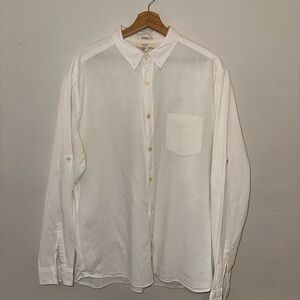 H&M White Casual Linen Blend Button Down Shirt with Point Collar